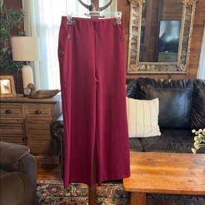 Lush Maroon Wide Leg Button-Accent Pants
